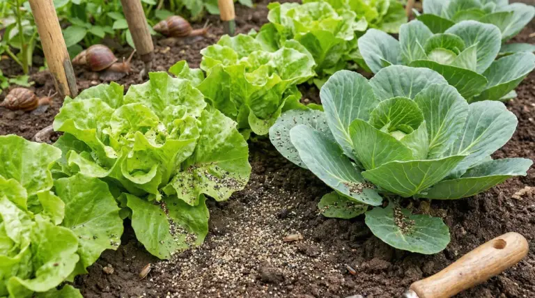 Orto con lattuga e cavoli cosparsi di pepe nero per allontanare lumache e insetti